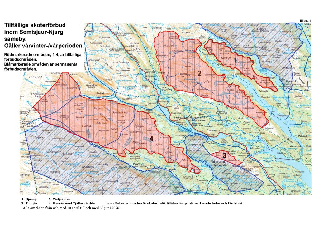 Karta över tillfälligt skoterförbud inom Semisjaur-Njarg sameby