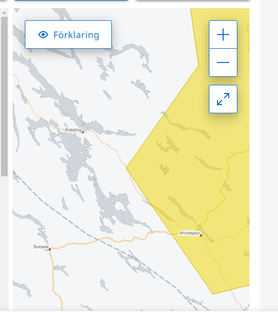 Kartbild som markerar området där varningarna är utfärdade