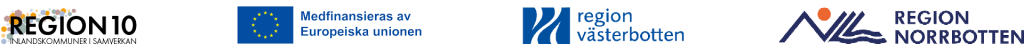 En banner med flera logotyper, för Region 10, EU, Region Västerbotten och Region Norrbotten.