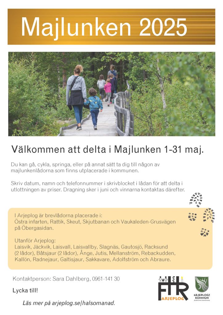 Affisch. En vuxen och ett barn går på spångarna en grön men blåsig majdag. Text på bild. Samma text förekommer också i nyheten.