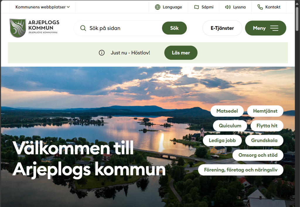 En skärmdump på arjeplog.se