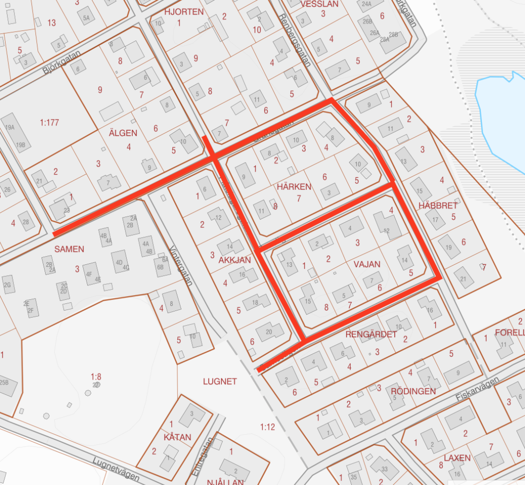 Karta över vattenavstängningen på Lugnet