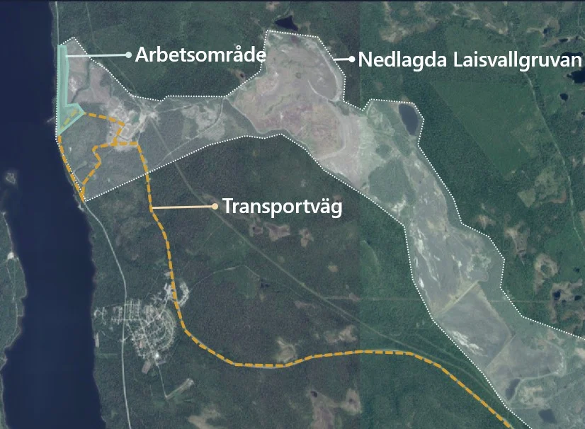 Karta över området Laisvallgruvan.