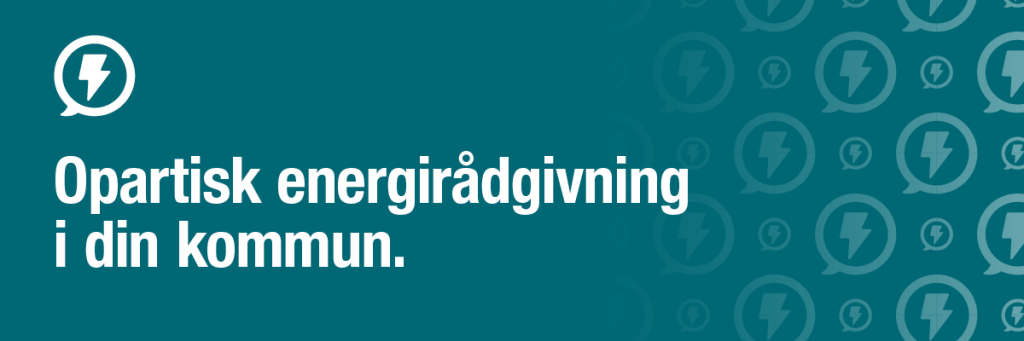 Vit text mot mörkturkos bakgrund: "Opartisk energirådgivning i din kommun".