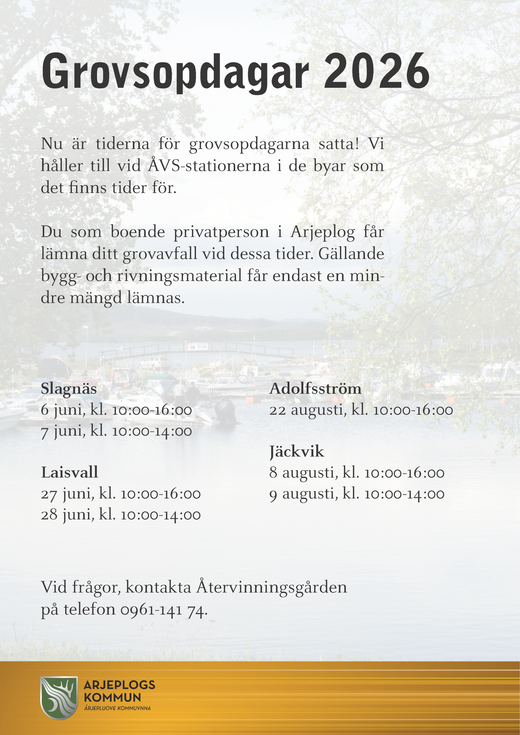 En affisch med text om grovsopdagarna sommaren 2026. Samma information finns i nyheten.