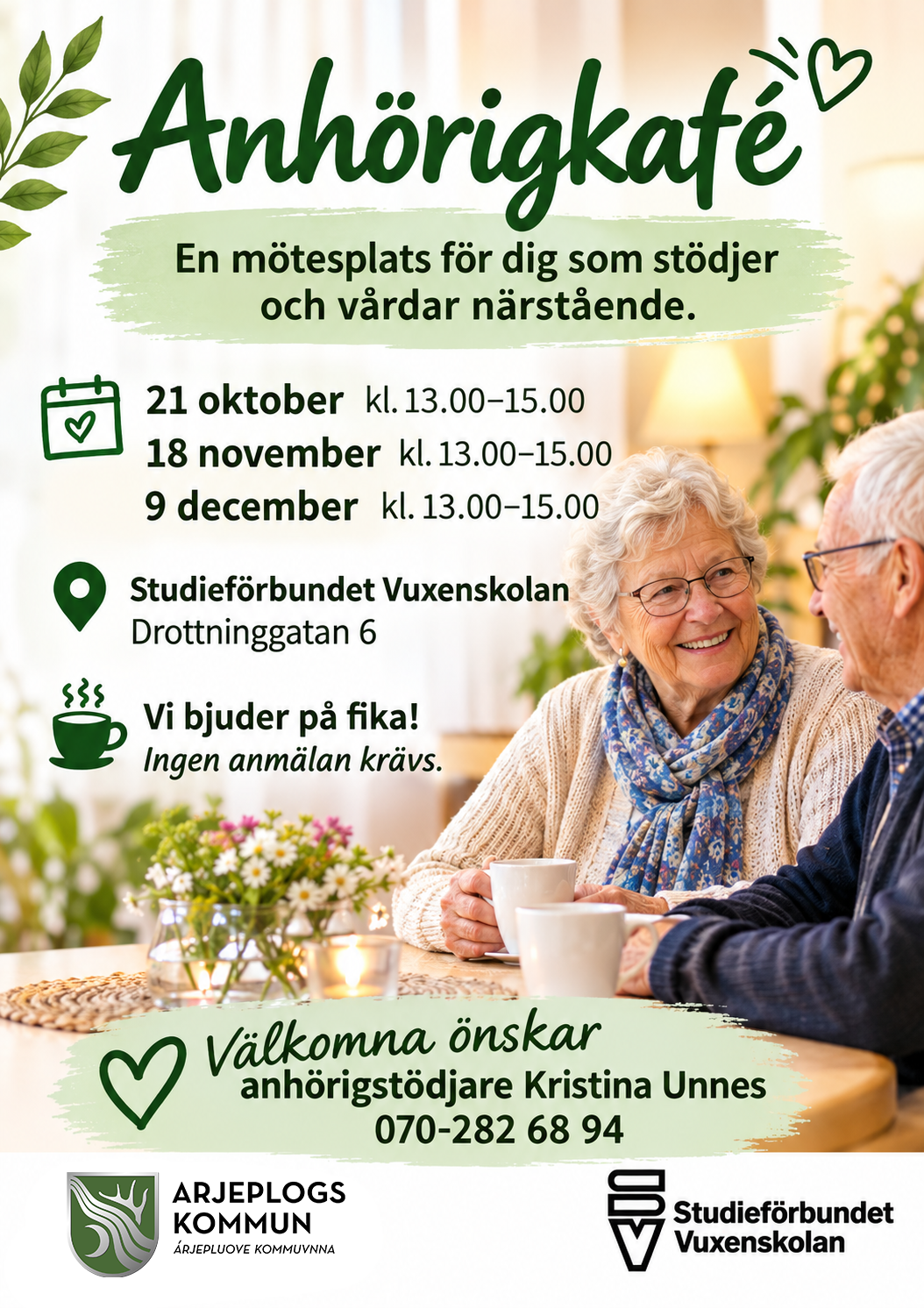 Affisch med ett äldre par som fikar.